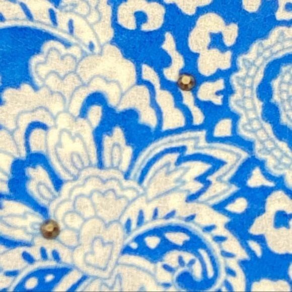 4/$25 Antilia Femme Top Blouse Tunic Blue Paisley 3/4 Roll Tab Sleeve Women Sz S - Picture 5 of 12